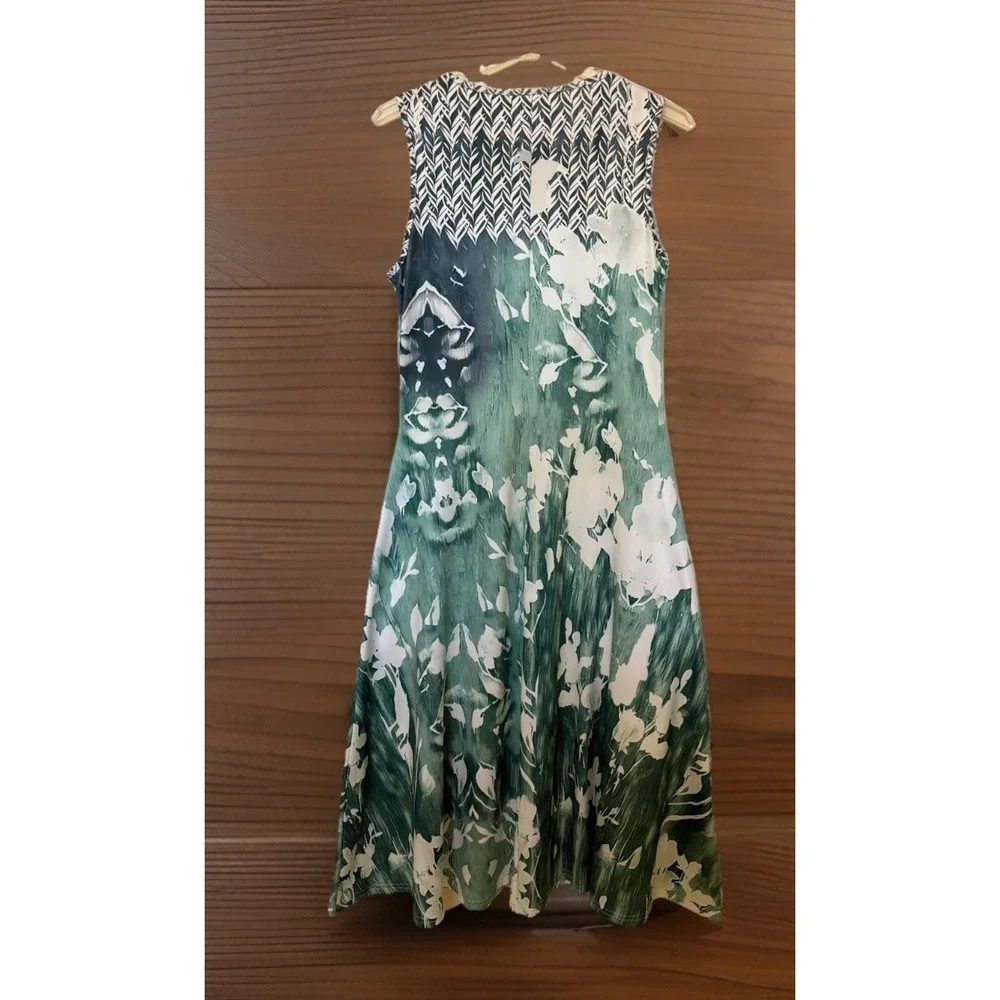 2 Pc Womens Dress Set Medium Green‎ Floral Midi Maxi Dress Sheer Overlay Jacket